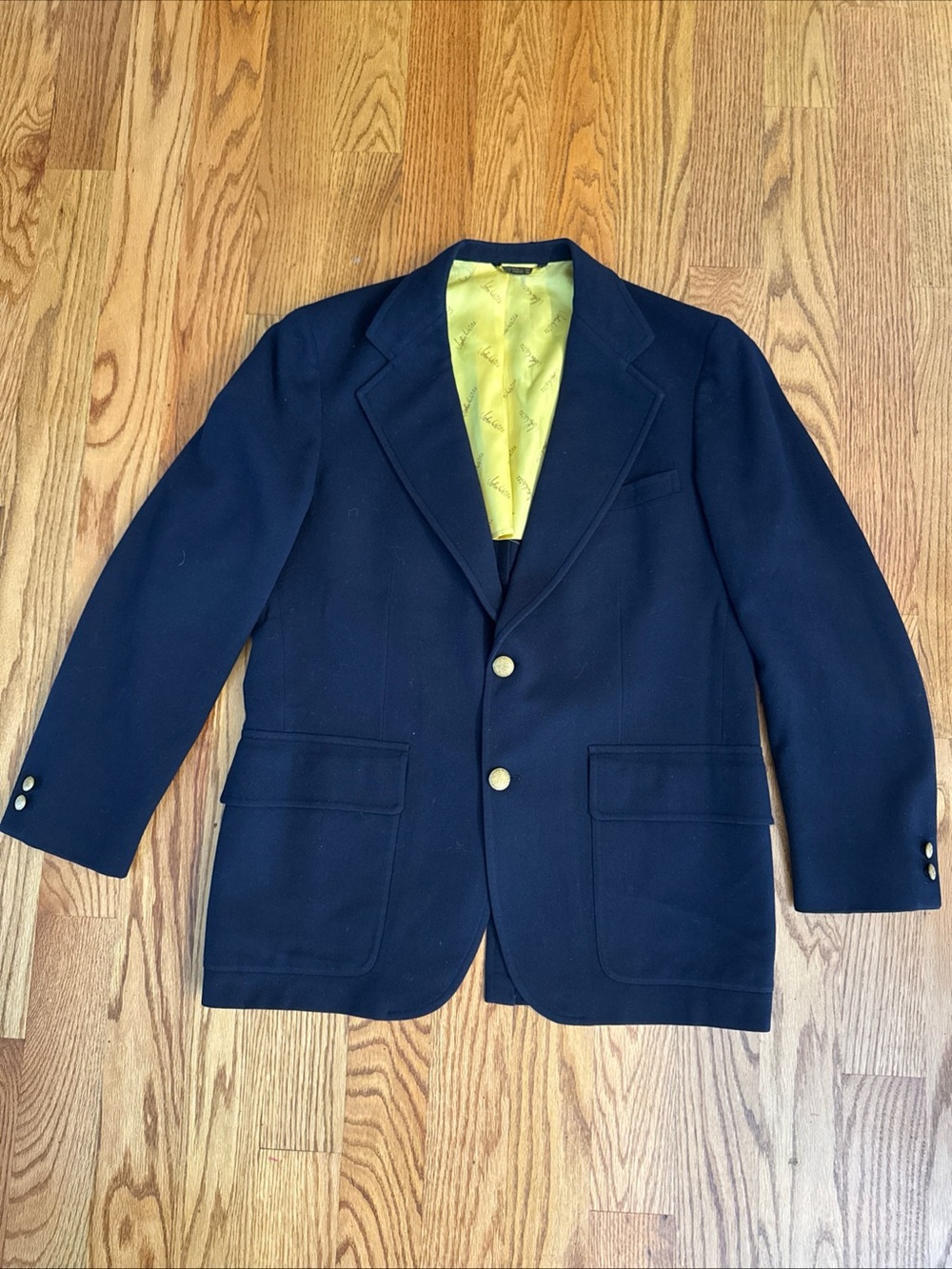 VTG Classic Navy Wool Sport Coat with Yellow Lining